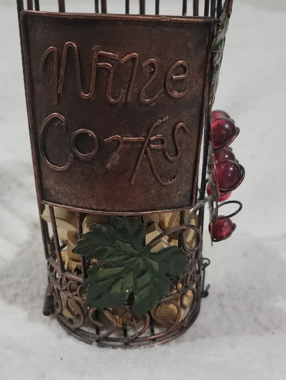 Decorative Wine Cork Holder Bottle - Copper Tone with Red Berry Accents